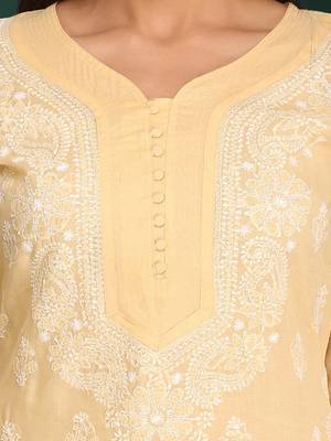 Hand embroidered fawn cotton lucknowi chikankari straight kurta 6