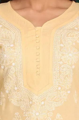 Hand embroidered fawn cotton lucknowi chikankari straight kurta