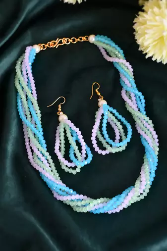 Multi-beads chain necklace with earring for women