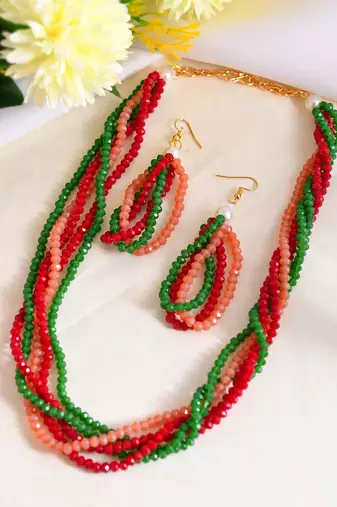 Multi-beads chain necklace with earring for women