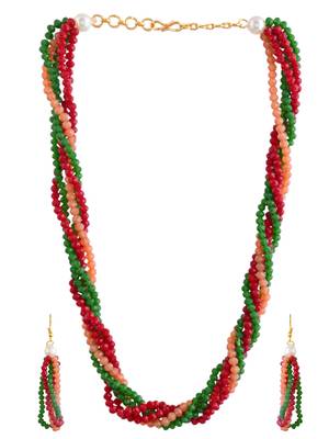 Multi-beads chain necklace with earring for women 2