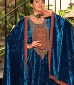 Unstitched Blue Designer Velvet Pakistani Suit Set