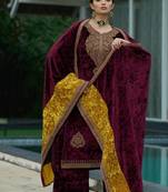 Unstitch Maroon Designer Velvet Pakistani Suit Set