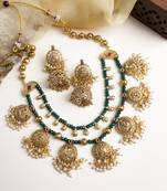 Gold plated green onyx filigree necklace set