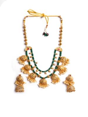 Gold plated green onyx filigree necklace set 3