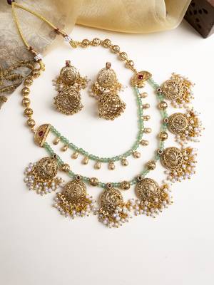 Gold plated turquoise onyx filigree necklace set 1