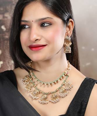 Gold plated turquoise onyx filigree necklace set 2