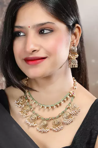 Gold plated turquoise onyx filigree necklace set