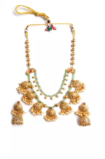 Gold plated turquoise onyx filigree necklace set