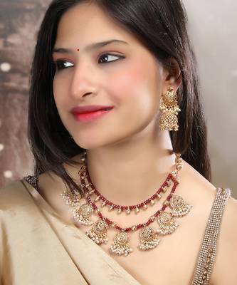 Gold plated red onyx filigree necklace set 2