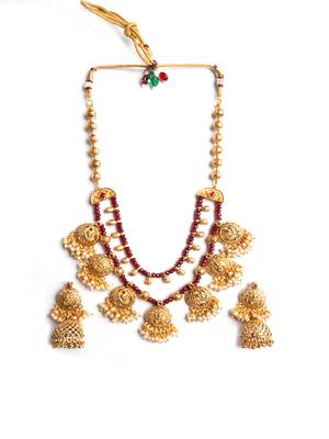 Gold plated red onyx filigree necklace set 3
