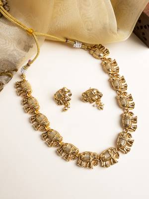 Gold matte finish gajanan necklace set 1