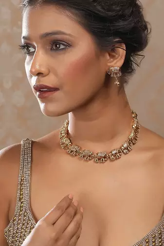 Gold matte finish gajanan necklace set
