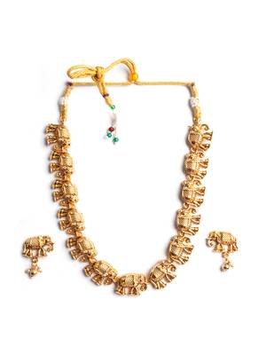 Gold matte finish gajanan necklace set 3
