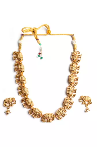 Gold matte finish gajanan necklace set