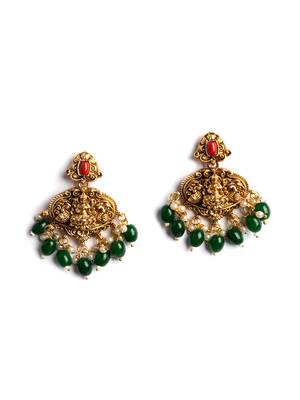 Antique finish laxmi necklace set with green droplets 4