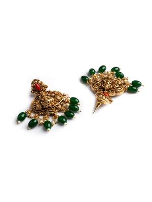 Antique finish laxmi necklace set with green droplets 5