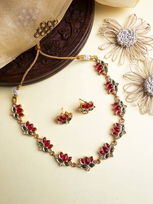 Gold plated multicolor lotus necklace set 1