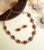 Gold plated multicolor lotus necklace set