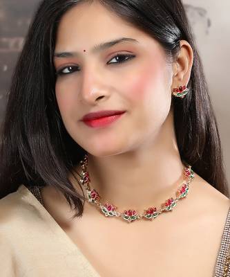 Gold plated multicolor lotus necklace set 2