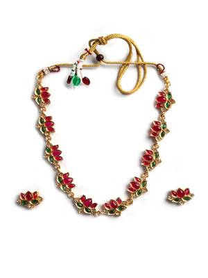 Gold plated multicolor lotus necklace set 3