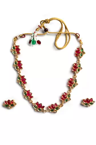 Gold plated multicolor lotus necklace set