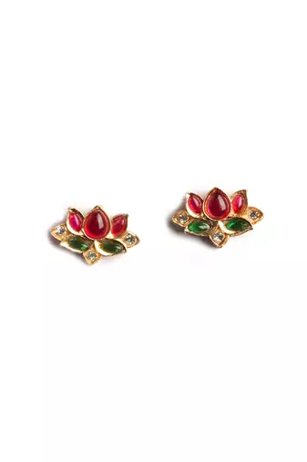 Gold plated multicolor lotus necklace set