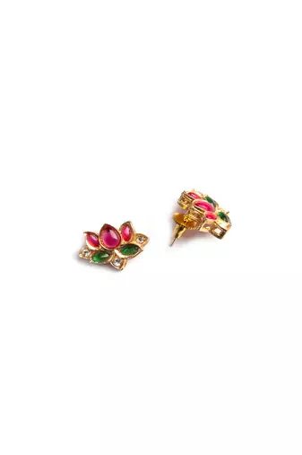 Gold plated multicolor lotus necklace set