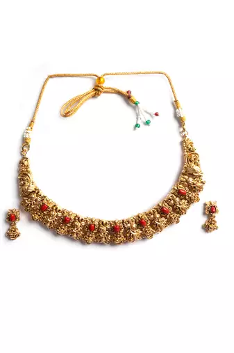 Antique matte finish coral necklace set