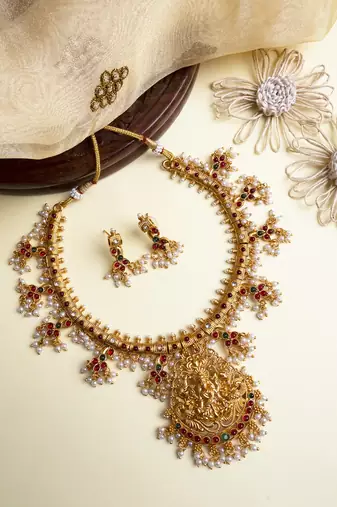 Gold plated new guttupusalu necklace set