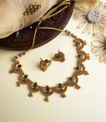 Gold plated green kemp half moon necklace set