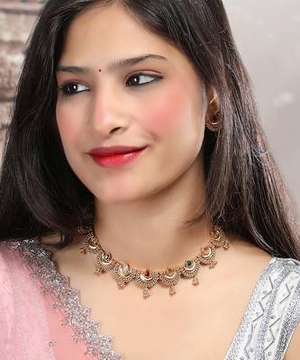 Gold plated multicolor kemp half moon necklace set 2