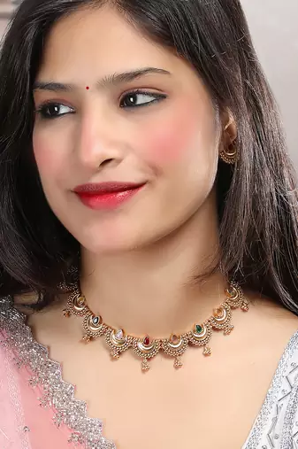 Gold plated multicolor kemp half moon necklace set