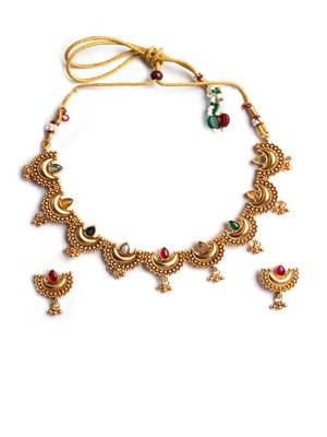 Gold plated multicolor kemp half moon necklace set 3