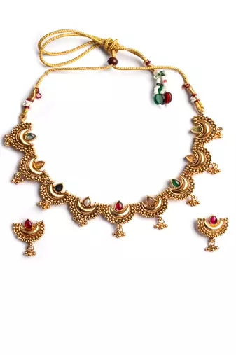 Gold plated multicolor kemp half moon necklace set