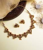 Gold plated red kemp half moon necklace set