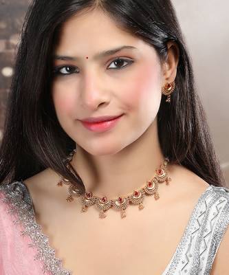 Gold plated red kemp half moon necklace set 2