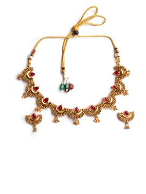 Gold plated red kemp half moon necklace set 3