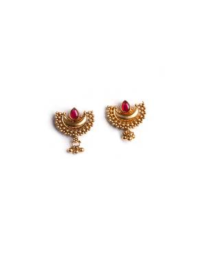 Gold plated red kemp half moon necklace set 4