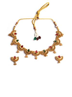 Gold plated red green half moon necklace set 3