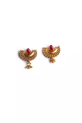 Gold plated red green half moon necklace set