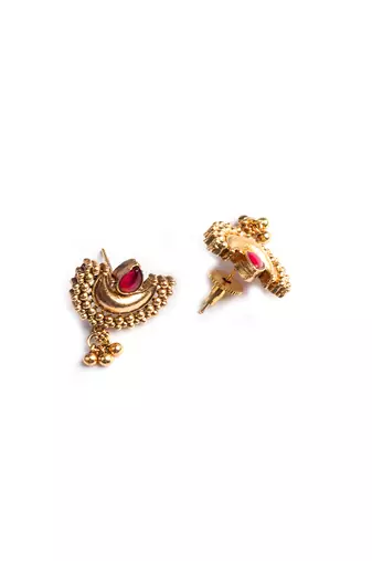 Gold plated red green half moon necklace set