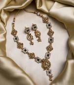 Gold plated sleek green peacock necklace set