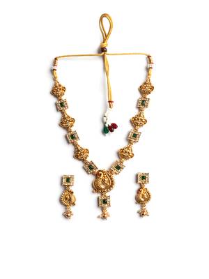 Gold plated sleek green peacock necklace set 3