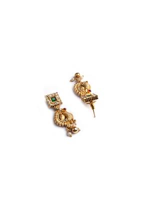 Gold plated sleek green peacock necklace set 5