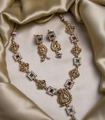 Gold plated sleek multicolor peacock necklace set