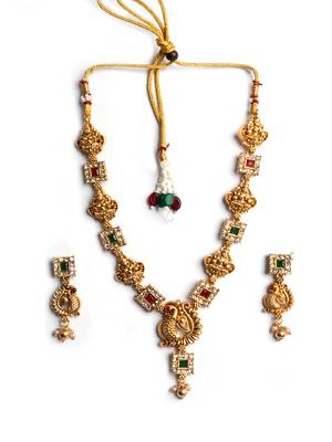 Gold plated sleek multicolor peacock necklace set 3