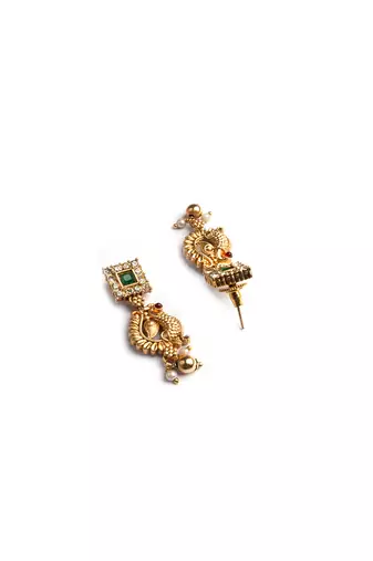 Gold plated sleek multicolor peacock necklace set