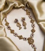 Gold plated sleek red peacock necklace set