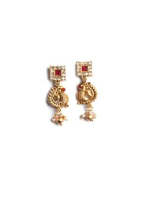 Gold plated sleek red peacock necklace set 4
